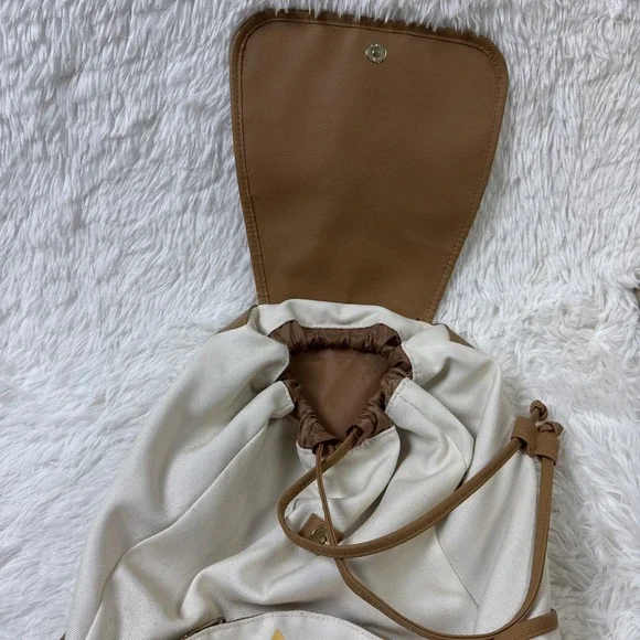 Loungefly Harry Potter Floral Deathly Hallows Slouch Backpack Cream Faux Leather - Picture 8 of 14